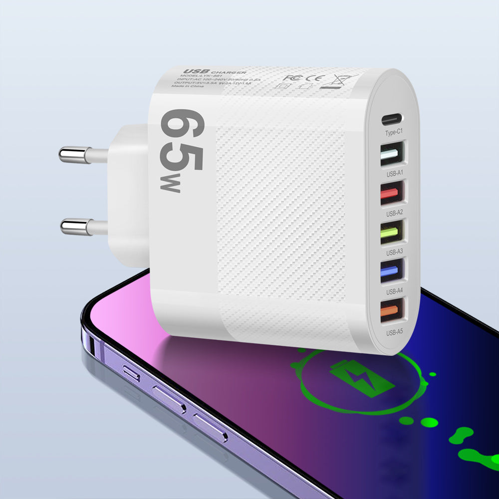 Cargador estándar de 65W 5USB+Tipo-C