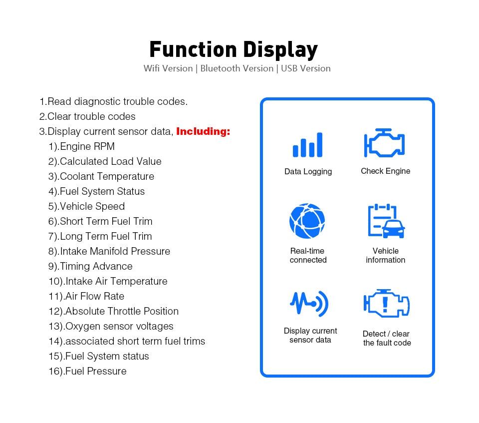 OBD2 Diagnostic-tool ELM327 Bluetooth/wifi for android/PC/IOS