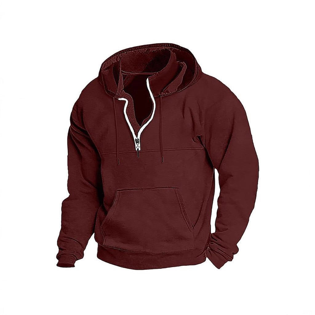Simple Half - Zip Hoodie Casual Sport Solid Color Hooded Sweatshirt - nETwork